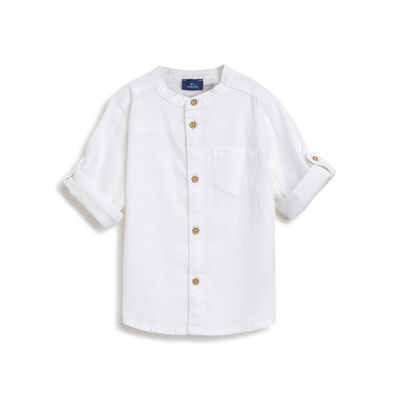 Boys White Solid Long Sleeve Shirt